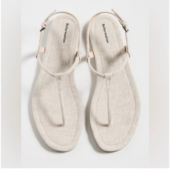 Reformation T-Strap Oatmeal Sandals - Size 7 - - Picture 1 of 5